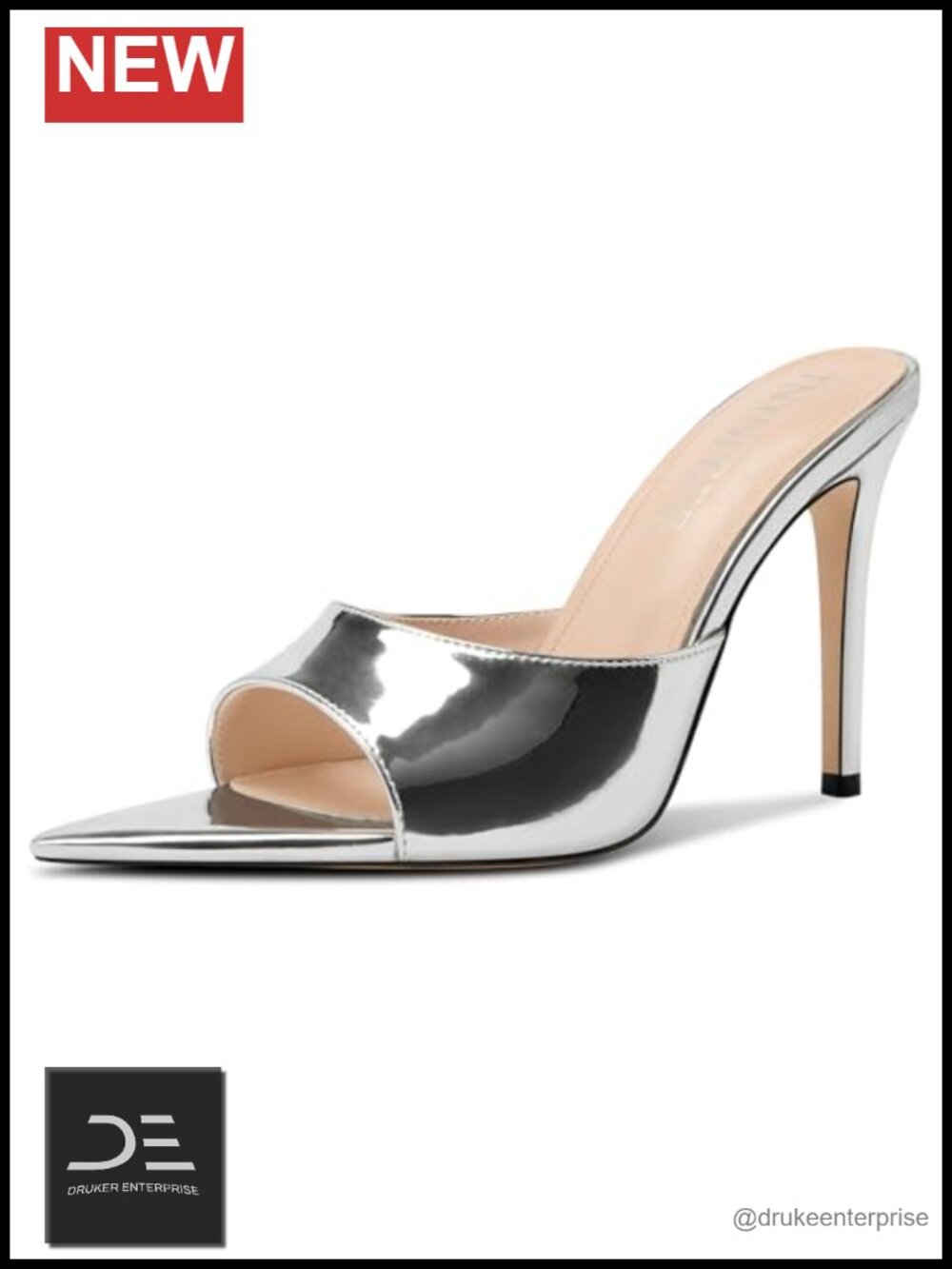 Stiletto High Heel Peep Toe Mules Patent Leather Slingback Office Party Shoes